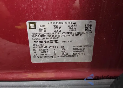 2017 Cadillac Xt5 Luxury z USA, uszkodzony, nr VIN 1GYKNBRS9HZ237792